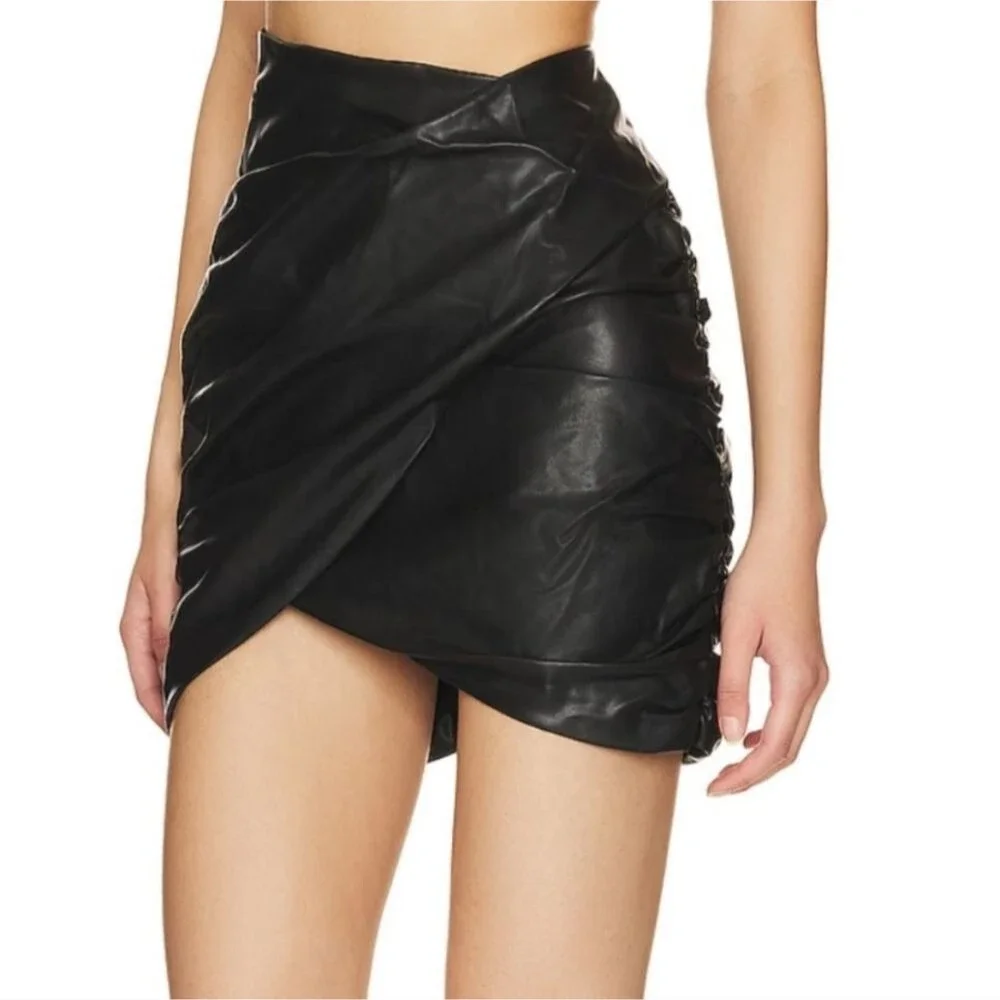Atoir Faux Leather Skirt Black Double Zipper Ruched US Size 6